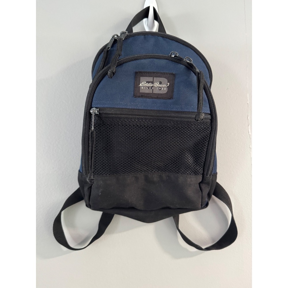 Eddie Bauer Mini Backpack Blue Black Small‎ Travel Daypack Vintage 1999